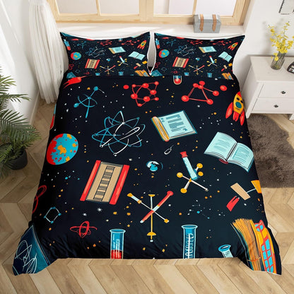 Erosebridal Science Theme Bedding Set Queen Size for Boys Girls Chemistry Periodic Table Print Duvet Cover Chemical Subject Theme Comforter Cover Teens Kids Math Science Atyle Bedspread Cover 3 Pcs