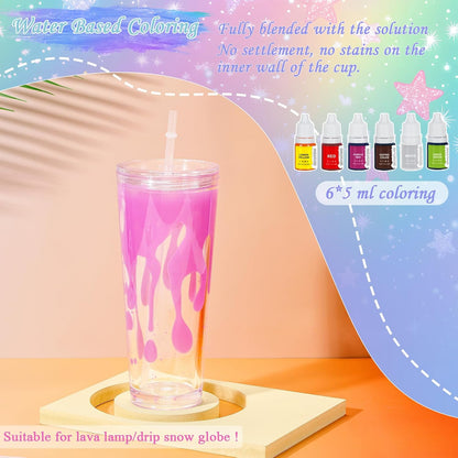 6 Pack 24 Oz Acrylic Lava Lamp Snow Globe Tumbler Diy Starter Kit, Double Wall Plastic Pre-Drilled Snowglobe Tumbler Supplies Craft Tool Set