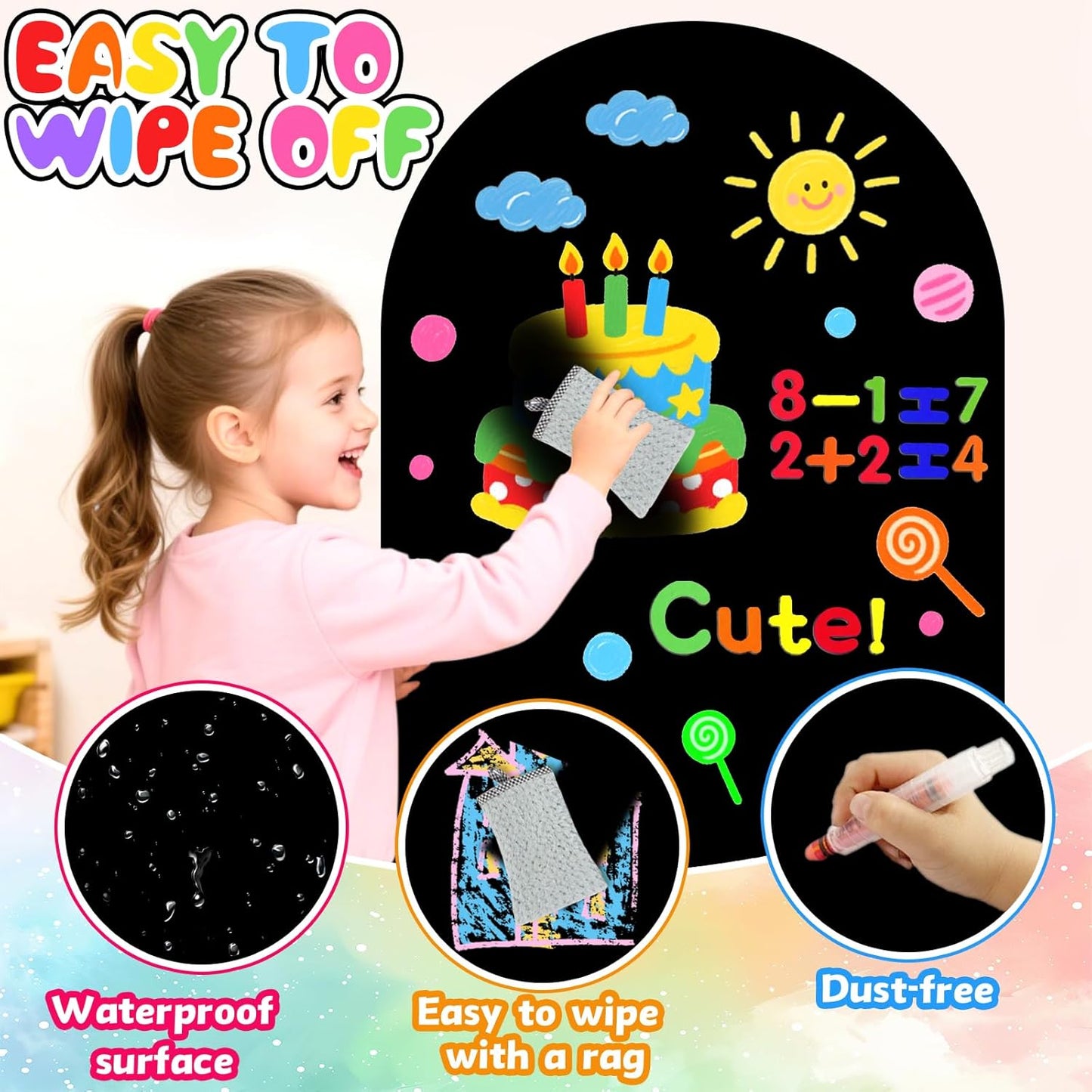 8 PCS Magnetic Wall Decals for Kids Magnetic Chalkboard Peel and Stick Magnet Sheets Board Sticker Tangram Puzzle Self Adhesive Contact Paper Dry Erase Blackboard for Playroom Homeschool 15.7"x10.4"