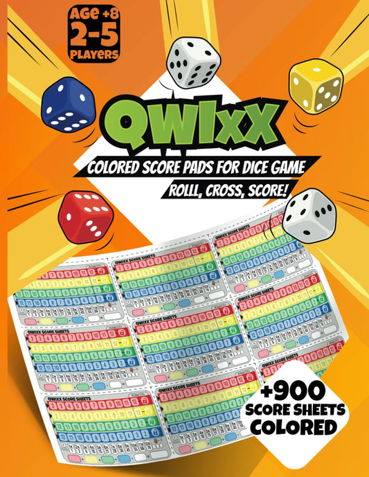 Qwixx Score Pads: 900 Dice Game Scoring Pad With Colored Sheets, Age +8, 2-5 Players