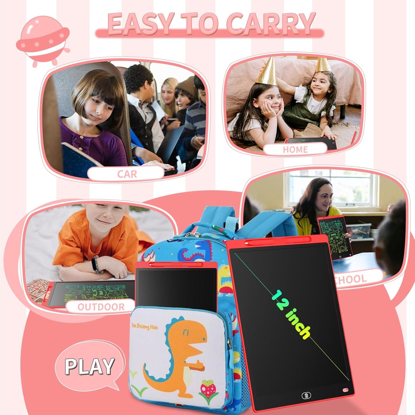 [2 Pack] Genialba LCD Writing Tablet 12-Inch Colorful Doodle Board, Toddler Learning Educational Toys Gifts for 3-8 Years Old Girls and Boys, Electronic Drawing Pad for Kids (Pink&Blue)