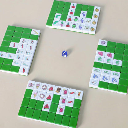 GRACIAS 4 Players Mahjong Block Set, 128 Green Tiles(1.18”) with 4 Different Patterns, Portable Mahjong Set with A Carry Bag & English Instruction, Mahjong Tile Game