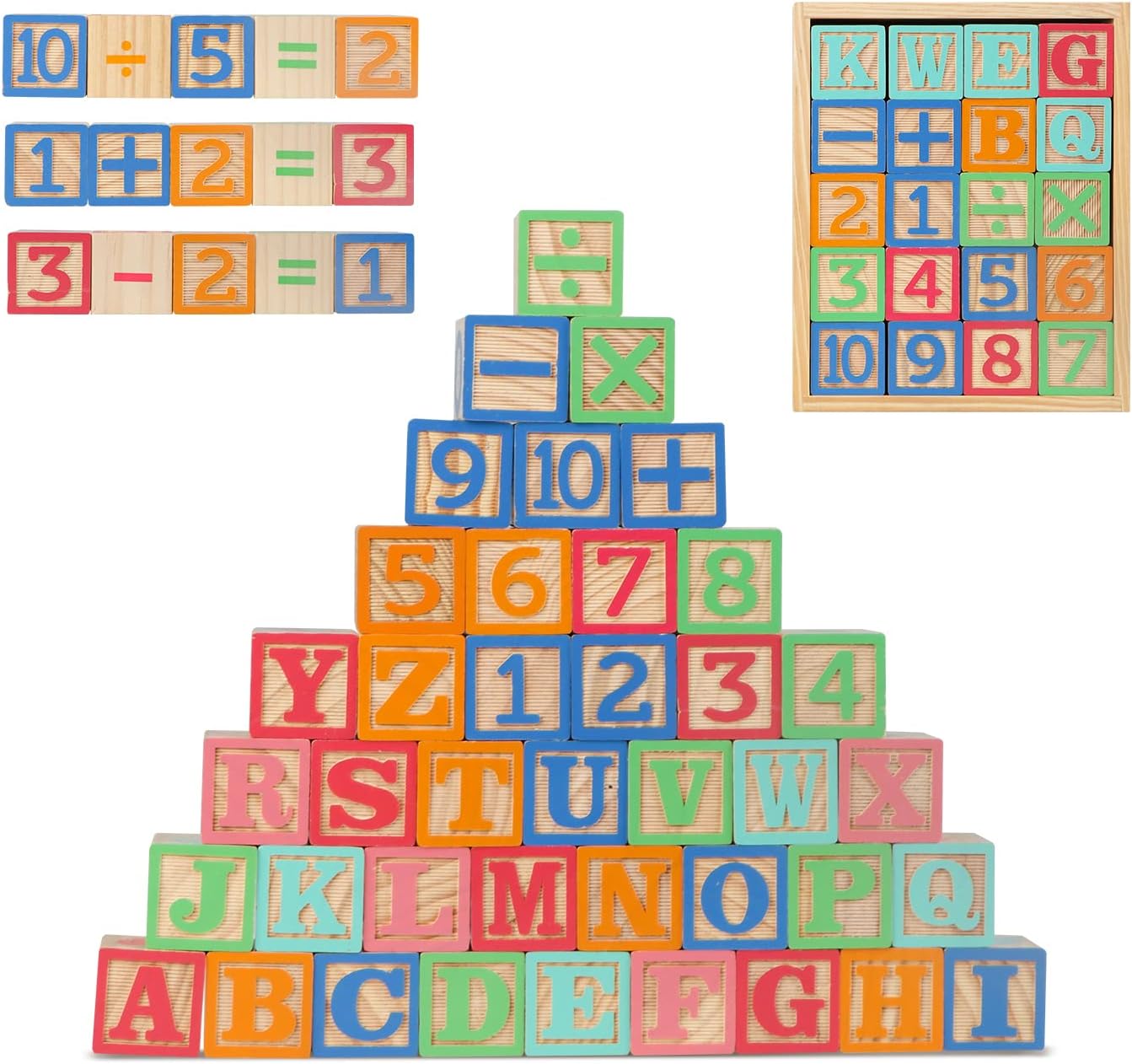 Joqutoys ABC Wooden Building Blocks for Toddlers 1-3 Large, 26 PCS Alphabet & Number Stacking Blocks, Educational Learning Toys for Boys Girls Kids Gifts 1.65''