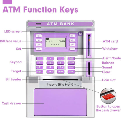 BAODLON Piggy Bank for Kids, ATM Machine Bank for Real Money with Debit Card, Bill Feeder, Coin Recognition, Balance Calculator, Electronic Savings Safe Box, Cool Stuff Toys Gifts for Teen Boys Girls