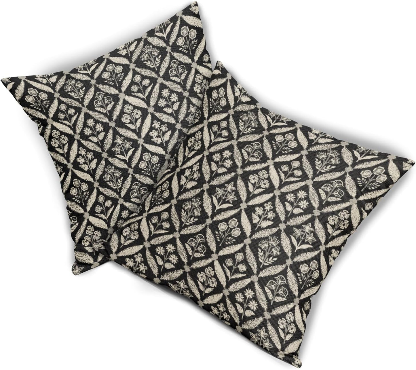 Blue Green Floral Block Print Pillow Covers 12X20 Set of 2, Flower Pattern Spring Summer Print Decorative Throw Pillow Covers Outdoor Farmhouse Seasonal Cushion Case Couch Sofa Bed Decor