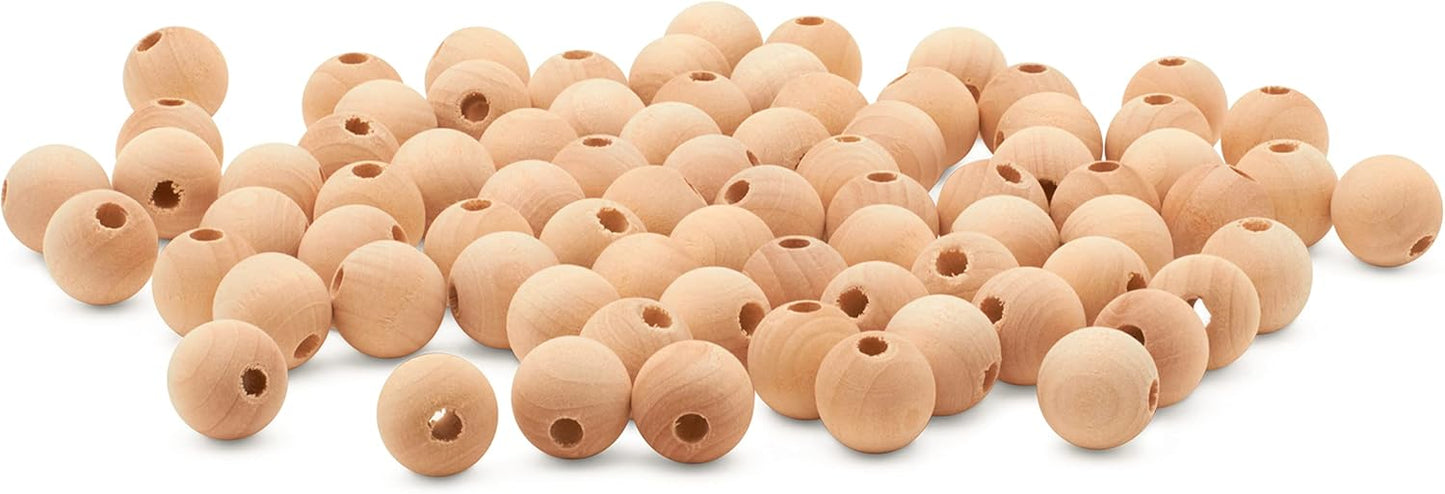 Large Wooden Beads for Crafts - Pack of 6 32mm 1-1/4 x 3/8 Inch Hole Large Wood Beads for Crafts withHoles for DIY | Round Wooden Balls for Crafts | Wood Beads for Jewelry Making | Woodpeckers