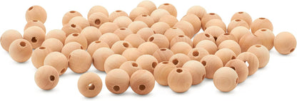 Large Wooden Beads for Crafts - Pack of 6 32mm 1-1/4 x 3/8 Inch Hole Large Wood Beads for Crafts withHoles for DIY | Round Wooden Balls for Crafts | Wood Beads for Jewelry Making | Woodpeckers
