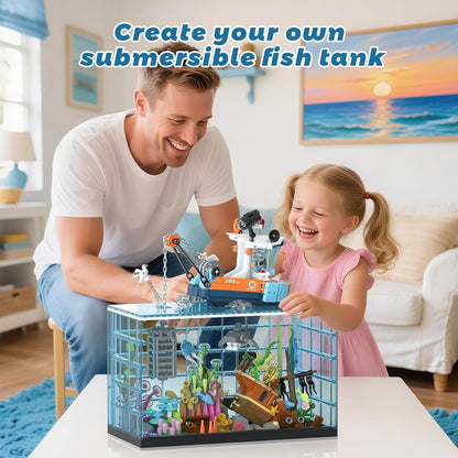 Fish Tank Building Blocks Set, Aquarium Building Set with LED Lights, Including Ocean Shark, Jellyfish, Fishing Boat, STEM Gift for Kids Boys Girls Age 8-12+ and Adults(830PCS)