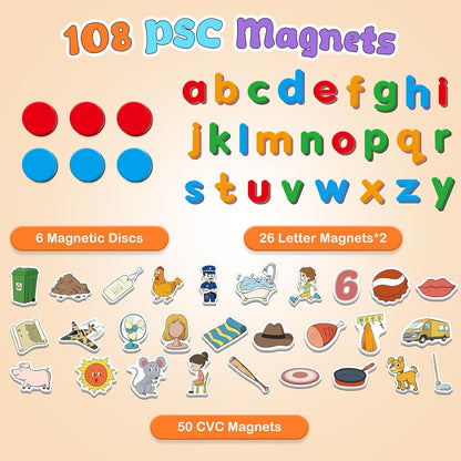 CVC Word Games, Elkonin Box, Refrigerator Fridge Magnets for Kids, Magnetic Dry Erase Board, Toddler Alphabet ABC Letter Games, Speech Therapy Spelling Reading Games Classroom Must Haves