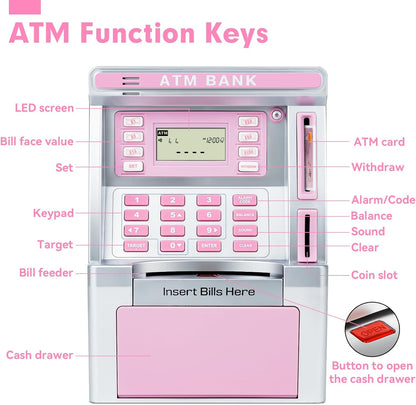 BAODLON Piggy Bank for Kids, ATM Machine Bank for Real Money with Debit Card, Bill Feeder, Coin Recognition, Balance Calculator, Electronic Savings Safe Box, Cool Stuff Toys Gifts for Teen Boys Girls