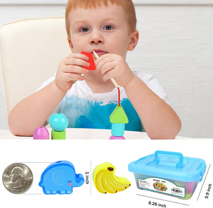 46 PCS Montessori Wooden Lacing Beads Toys for Toddlers,Educational Stringing Animals Fruits Farm Threading Beads Preschool Learning Toys for Kids 3 4 5 6 Year Old Boys Girls…