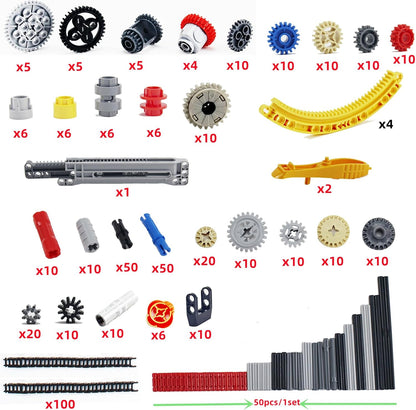 496 Pcs Technical Parts Building Blocks Gears Axle Pin Connector Compatible with Major Brand Toy Technical Cam Worm Cogs Gears Steering Parts Differential Engine Kit MOC Pieces for Replacement