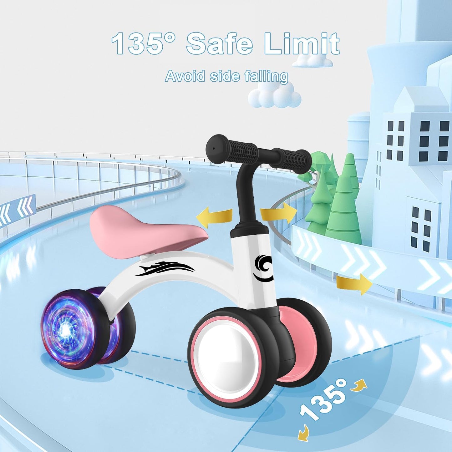 Gamfeiny Colorful Lighting Baby Balance Bike Toys for 1 Year Old Boy Girl Gifts, 10-36 Month Toddler Balance Bike, No Pedal 4 Silence Wheels & Soft Seat First Riding on Toys, 1st Birthday Gifts