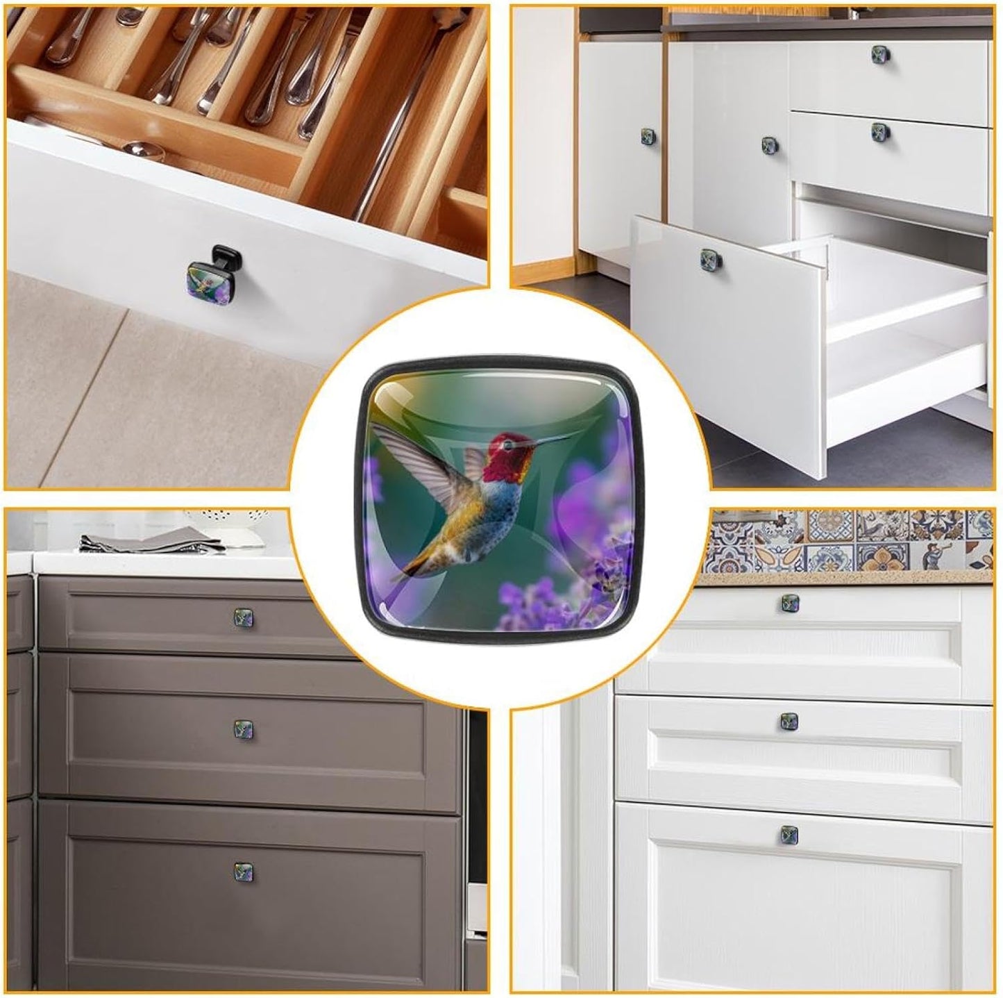 4 Pack Cabinet Knobs Drawer Pulls, 30mm Round ABS Glass Drawer Hardware Growing Butterfly Cabinet Handles with Screws for Dressers Kitchens Cupboard