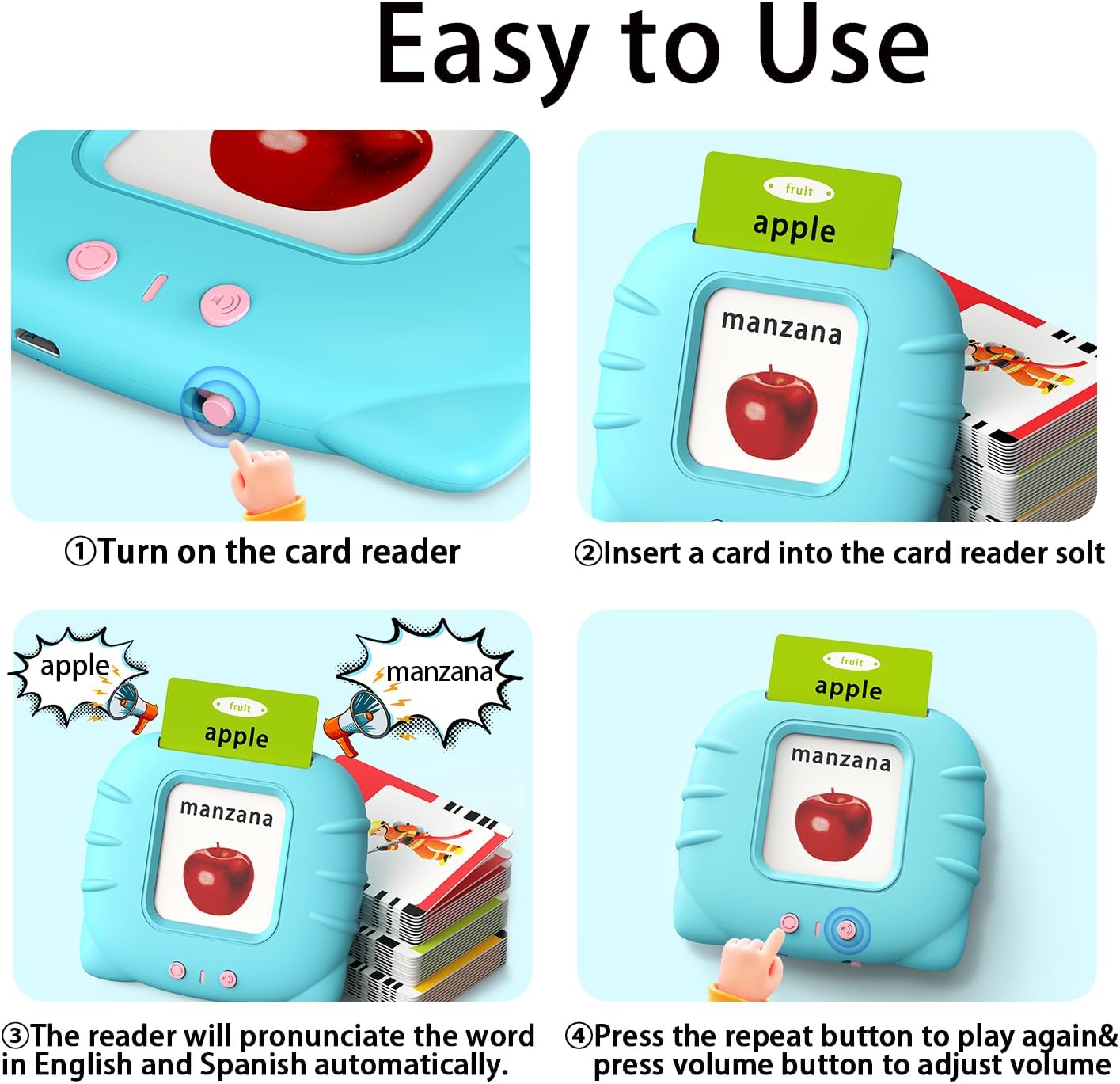 Kidzdo Educational Learning Toys for Toddlers, 540 Sight Words Talking Flash Cards with Music, Montessori Pocket Speech Therapy Toys, Teaching/Birthday Gifts for Ages 2 3 4 5 Years Old Girls (Pink)