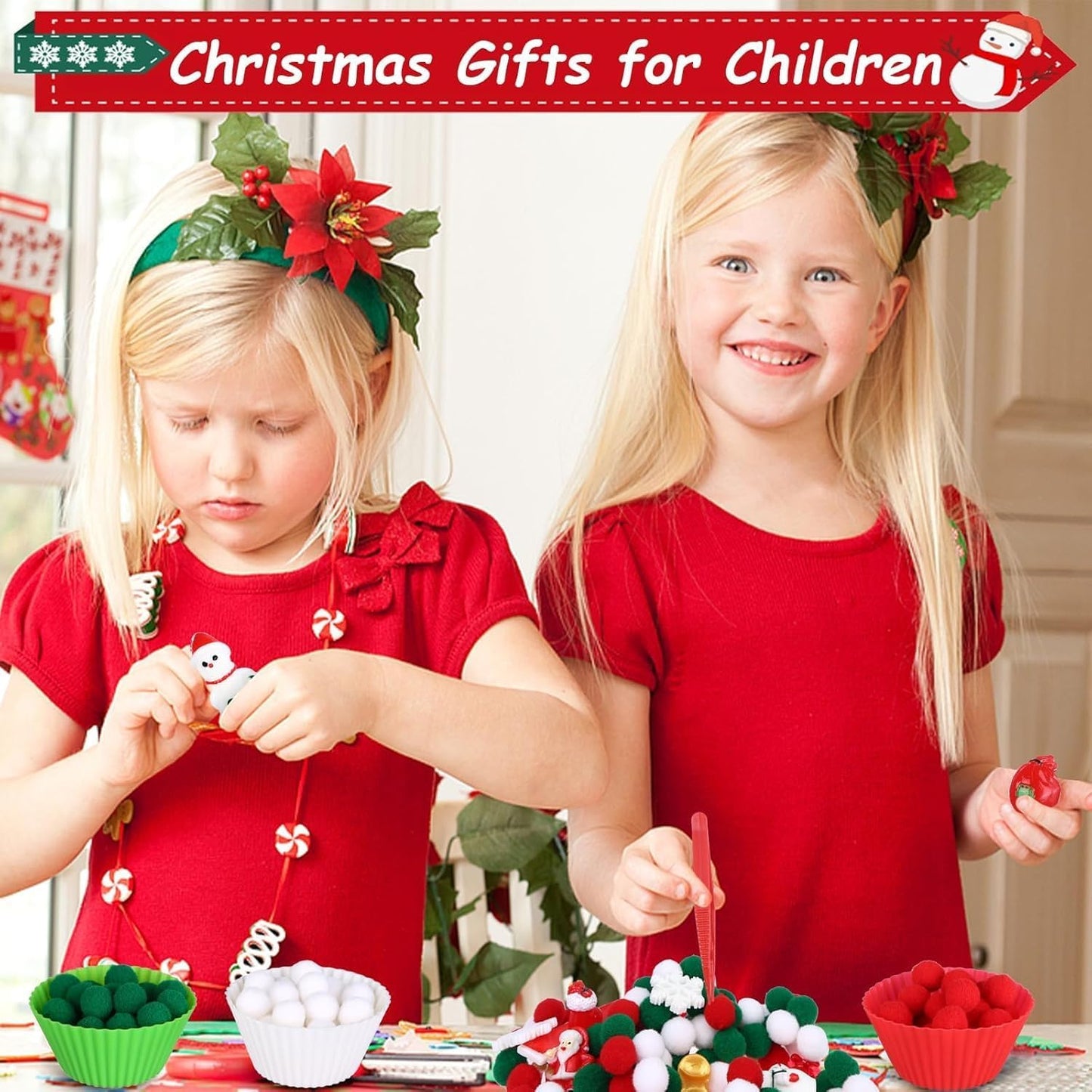 266 Pcs Christmas Sensory Bin Filler Fine Motor Toys Counting Sorting 200 Christmas Pompoms 50 Resin Mini Xmas Toys Tweezers Silicone Plates Storage Box for Winter Xmas Sorting Counting Training ﻿
