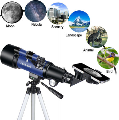 Telescope for Kids Beginners, 70mm Aperture 400mm Astronomical Refracting Telescope for Adults Students - Travel Telescopes with Tripod, Phone Adapter(Ocean Blue)
