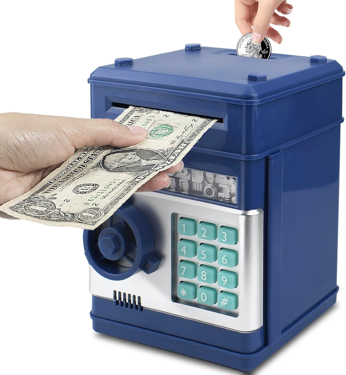 Mini ATM Piggy Bank ATM Machine Best Gift for Kids,Electronic Code Piggy Bank Money Counter Safe Box Coin Bank for Boys Girls Password Lock Case (Rose Gold)