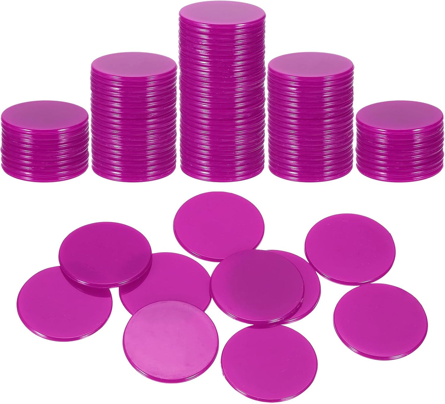 uxcell 100Pcs 1 Inch Poker Chips, Plastic Bingo Chips Learning Counters Counting Counters Disks Markers Opaque Game Tokens for Game Play Math Counting, Purple, Flat
