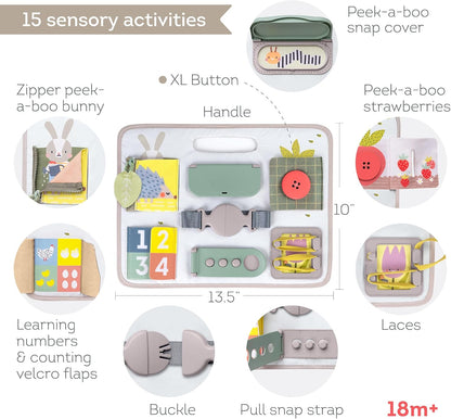 Taf Toys Snap'n Learn Board Busy Board for Toddlers 18 Months & up Montessori Sensory Activity Board Travel Toy Non-Toxic Educational Learning Toy for Boys & Girls Birthday Gift