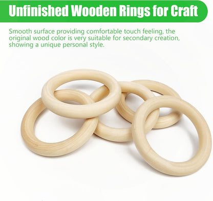 10 Pcs 100mm/3.9inch Unfinished Wooden Rings, Natural Wood Rings for Crafts Making, Large Macrame Rings Without Paint, Pendant Connectors