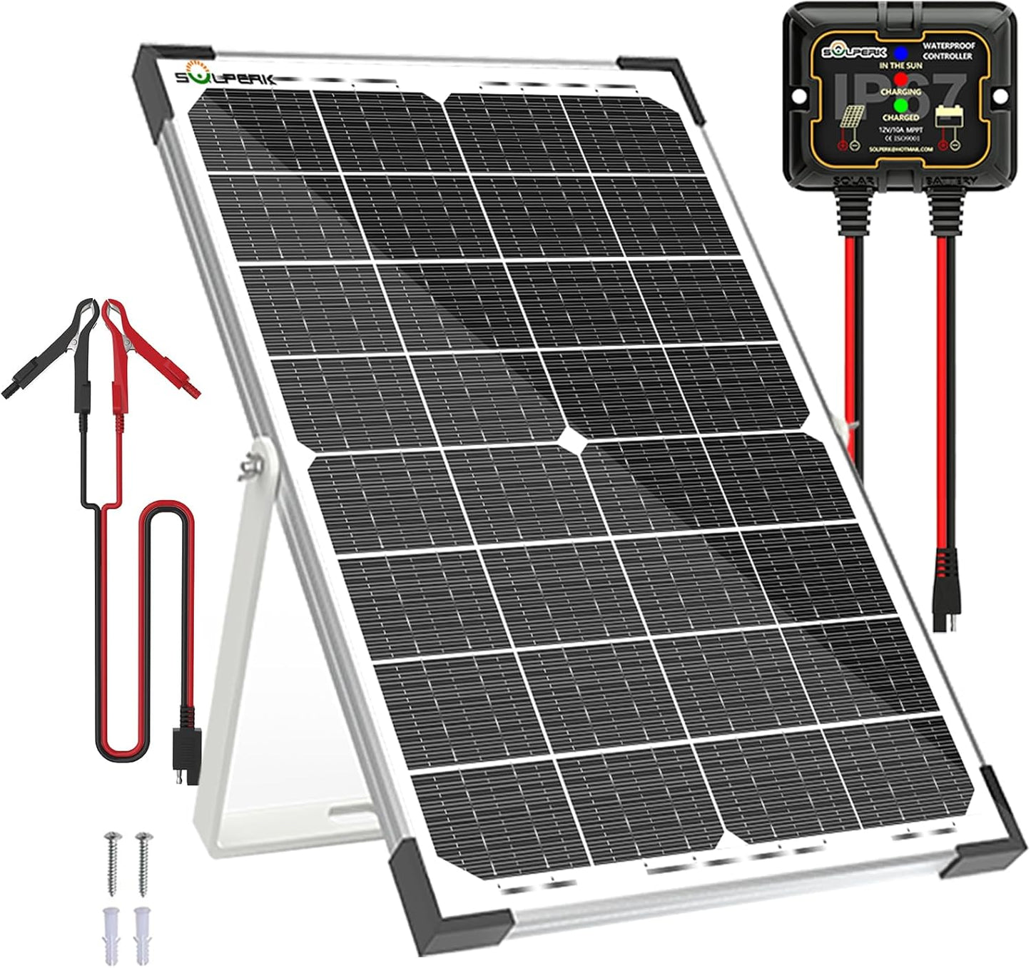 SOLPERK Solar Panel Kit 50W 12V, Waterproof Solar Battery Trickle Charger Maintainer + Waterproof Controller + Adjustable Mount Bracket for Boat Car RV Motorcycle(Without Mounting Bracket)