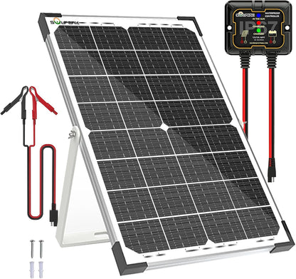 SOLPERK Solar Panel Kit 50W 12V, Waterproof Solar Battery Trickle Charger Maintainer + Waterproof Controller + Adjustable Mount Bracket for Boat Car RV Motorcycle(Without Mounting Bracket)