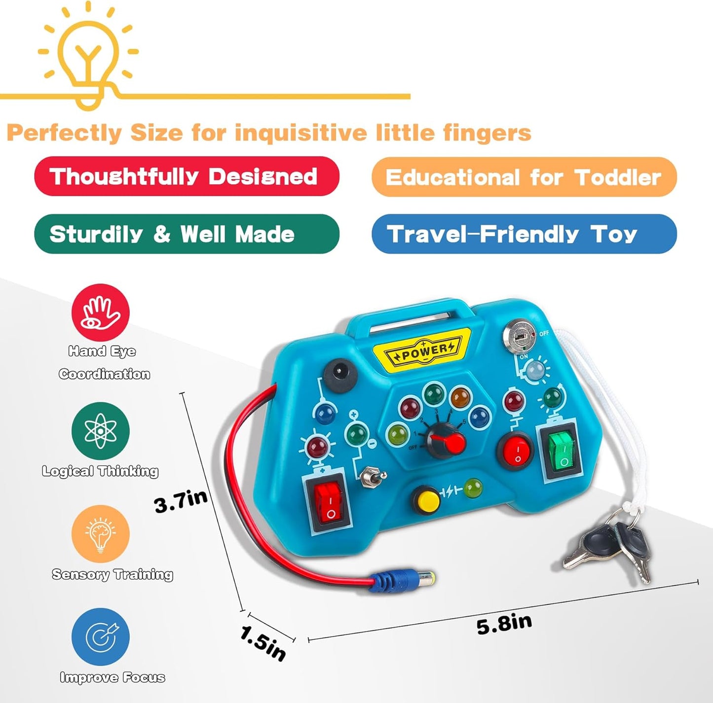 Toddler Toys LED Busy Board,Montessori Toy for 1-3 Year Old, Kids Sensory Board, Light Switches Preschool Learning Activities Travel Toy for 1 2 3 4 Boys Girls Birthday
