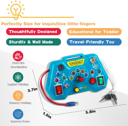 Toddler Toys LED Busy Board,Montessori Toy for 1-3 Year Old, Kids Sensory Board, Light Switches Preschool Learning Activities Travel Toy for 1 2 3 4 Boys Girls Birthday