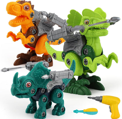 TOY Life 3-Pack Take Apart Dinosaur Toys for 3, 4, 5, 6, 7 Year Old Boys, Kid Dinosaur Toy with Electric Drill Tool Set, STEM Building Construction Toys, Educational Birthday Gifts for Toddlers