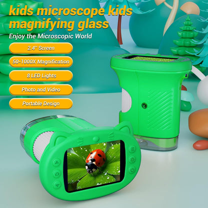 Kids Microscope: 1000X Handheld Pocket Microscope for Photo and Video Portable Science Kits STEM Toys – Christmas/Birthday Gifts for Girls & Boys Ages 3-12(Orange)