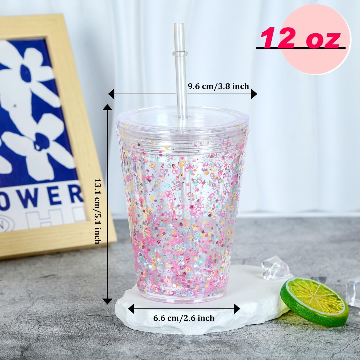12 Oz Acrylic Kids Snowglobe Tumbler, 8 Pack Pre-Drilled Double Wall Plastic Snow Globe Cup for Glitter Snow Globe Diy