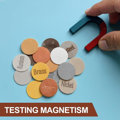 Moxweyeni 16 Piece Metal Identification Kit Magnetic and Non Magnetic Metal Discs Set with Storage Case for Educational Science Testing and Learning
