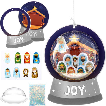 Threehoney 24 Pack Easter Nativity Craft Kit for Kids Toddler Jesus Birth Advent DIY Snow Globe Hanging Ornament with Glitter Sequin Paper Religious Holiday Classroom Decor(Joy,Silver)