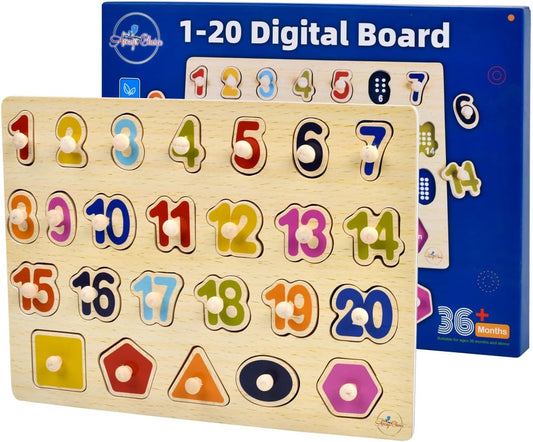 Avery's Choice Magnetic Wooden Number and Shape Recognition Board, Educational Puzzle with 13 Magnetic Pieces, Multicolor Learning Toy for Toddlers 36+ Months, 11.81 x 8.86 Inches