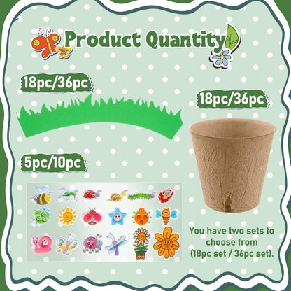 JYNTERPLAY 18 Pack Spring Garden Paper Pot Craft Kit Include 18 Pcs Paper Mache Pots and 108 Pcs Adhesive Foam Stickers Bulk for Kids Flower Planting Growing DIY Painting