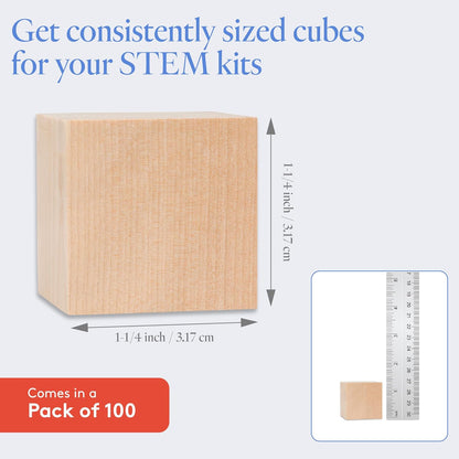 DIY Wooden Cubes 3/4-inch, Pack of 100 Small Blank Wooden Blocks, Unfinished Wood Blocks for Crafts, STEM, Dice, and Building Blocks for Stacking, by Woodpeckers