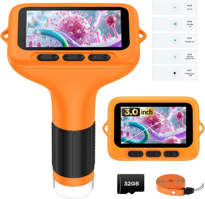 3.0" Screen Digital Microscope for Kids: 1000X Rechargeable Mini Pocket Portable Miniscope Magnifying Glass 4K Coin Jewelry Loupe Edu Science STEM Toy Xmas Gift 4-12 Boys Girls