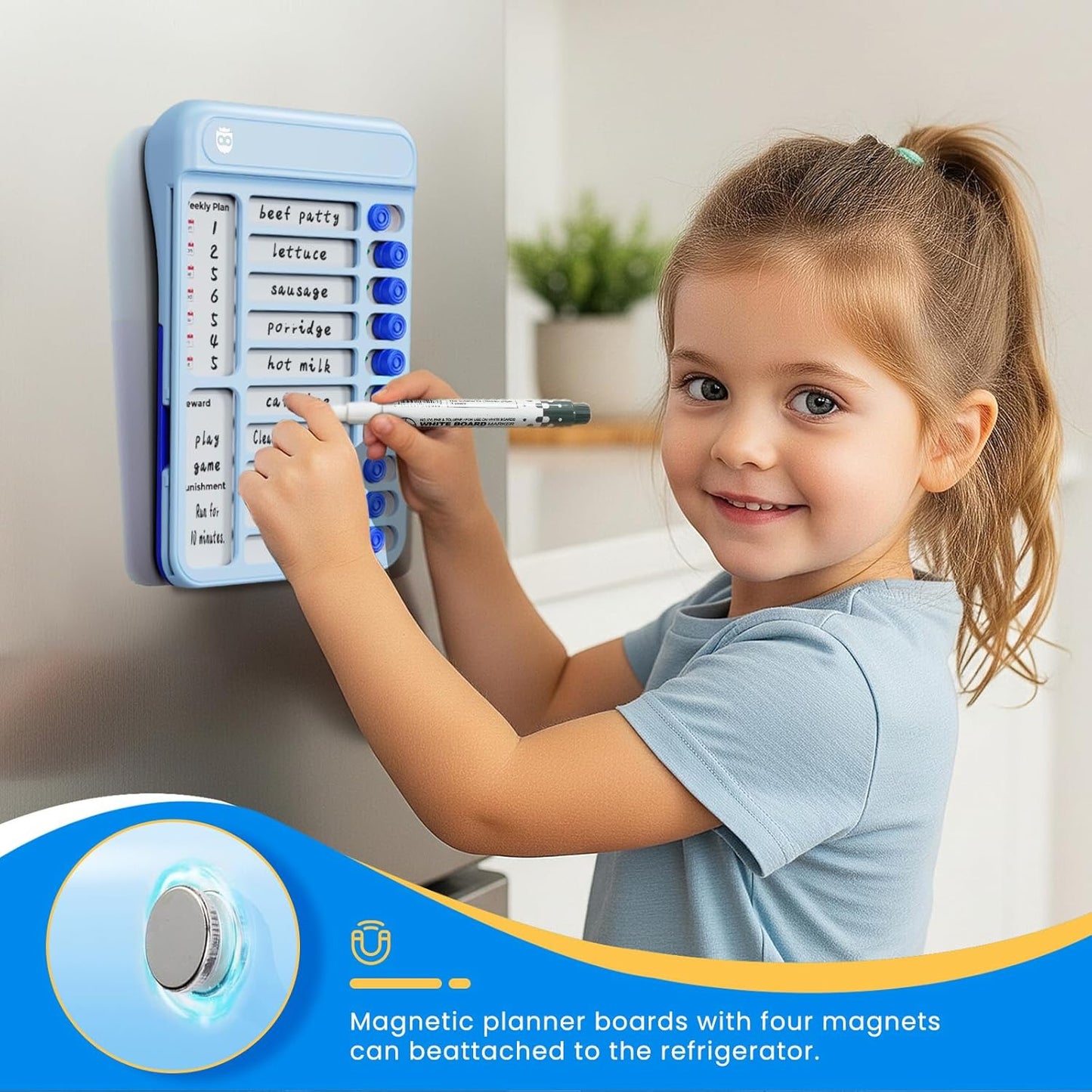 Magnetic Chore Chart for Kids, ADHD Tools for Kids to Do List Checklist Task Board Routine Chart Visual Schedule for Fridge with 10 Sliders and Magnetic Marker - White