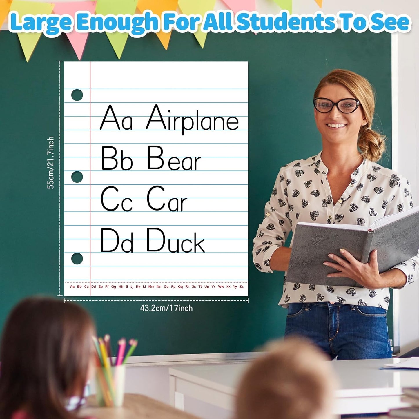 Giant Magnetic Notebook Paper,Dry Erase Handwriting Lined White Board Paper Teaching Supplies Chart Paper for Teacher Essentials Homeschool Elementary Classroom Must Haves, 21.7”x 17"