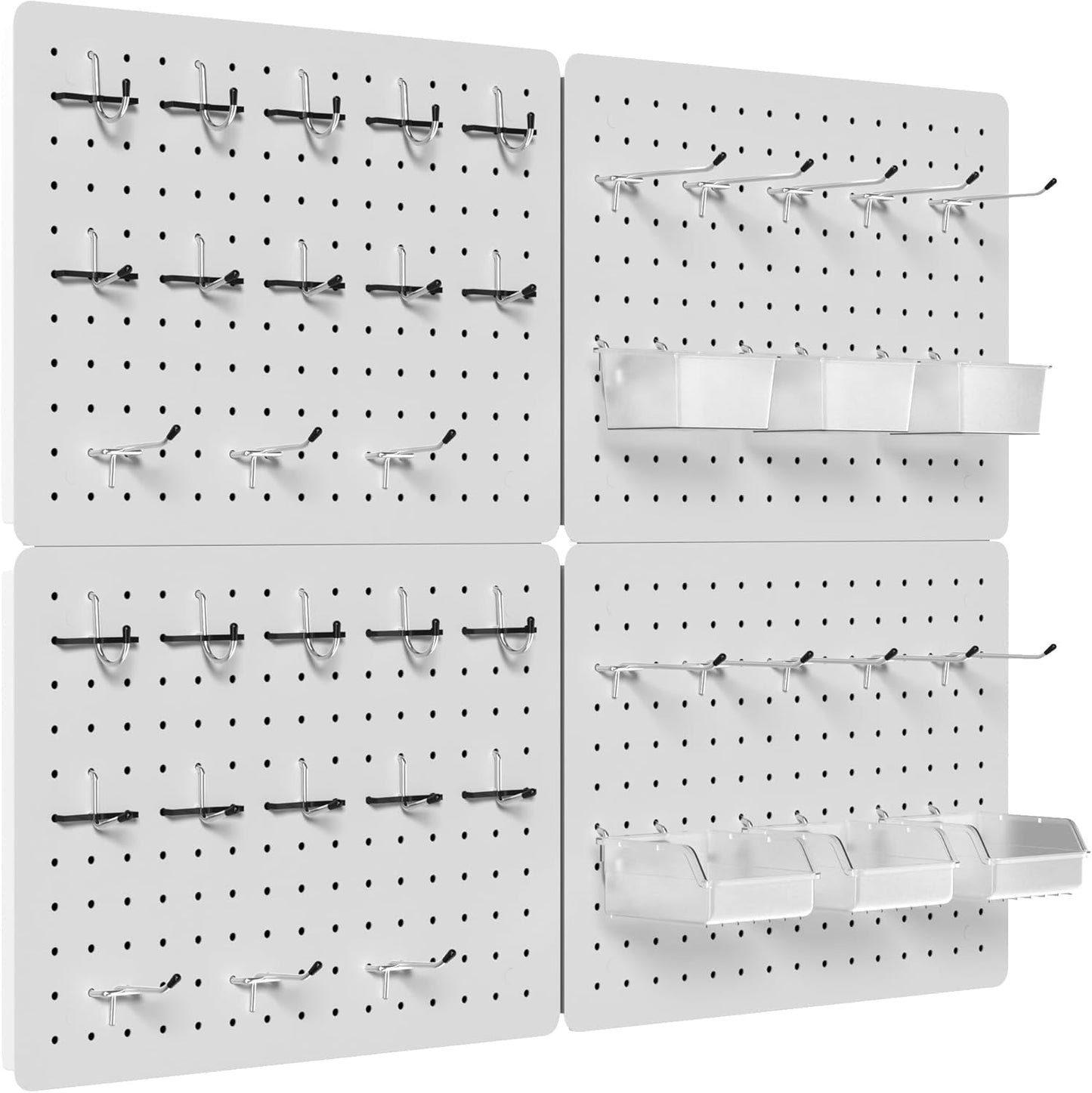 Peg Board for Tools, 4 Pack Metal Pegboard Wall Organizer with Hooks,16"×12" White Pegboard Panels for Walls Home, Garage Tool Storage, Kitchen, Office Organization, Craft Room