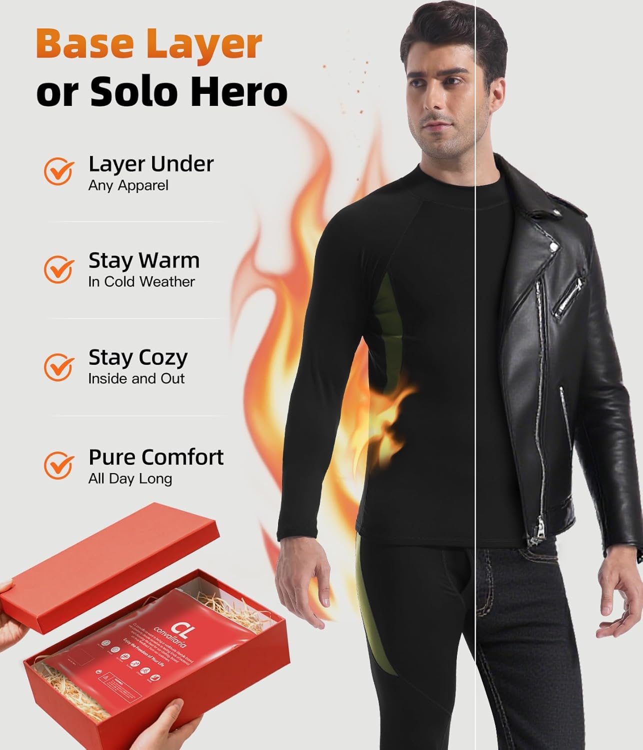 CL convallaria Thermal Underwear Long Johns Set Mens Winter Gift Hunting Gear Sport Base Layer Bottom Top - Colors A