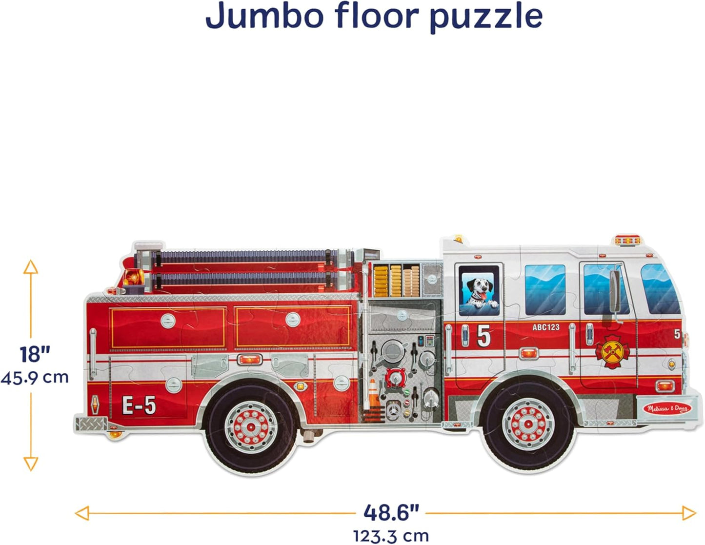 Melissa & Doug Giant Fire Truck Shaped Jumbo Floor Puzzle, 24-Piece Fire Engine Jigsaw Puzzle, Over 4 Ft Long Kids Puzzles for Toddlers Ages 3+
