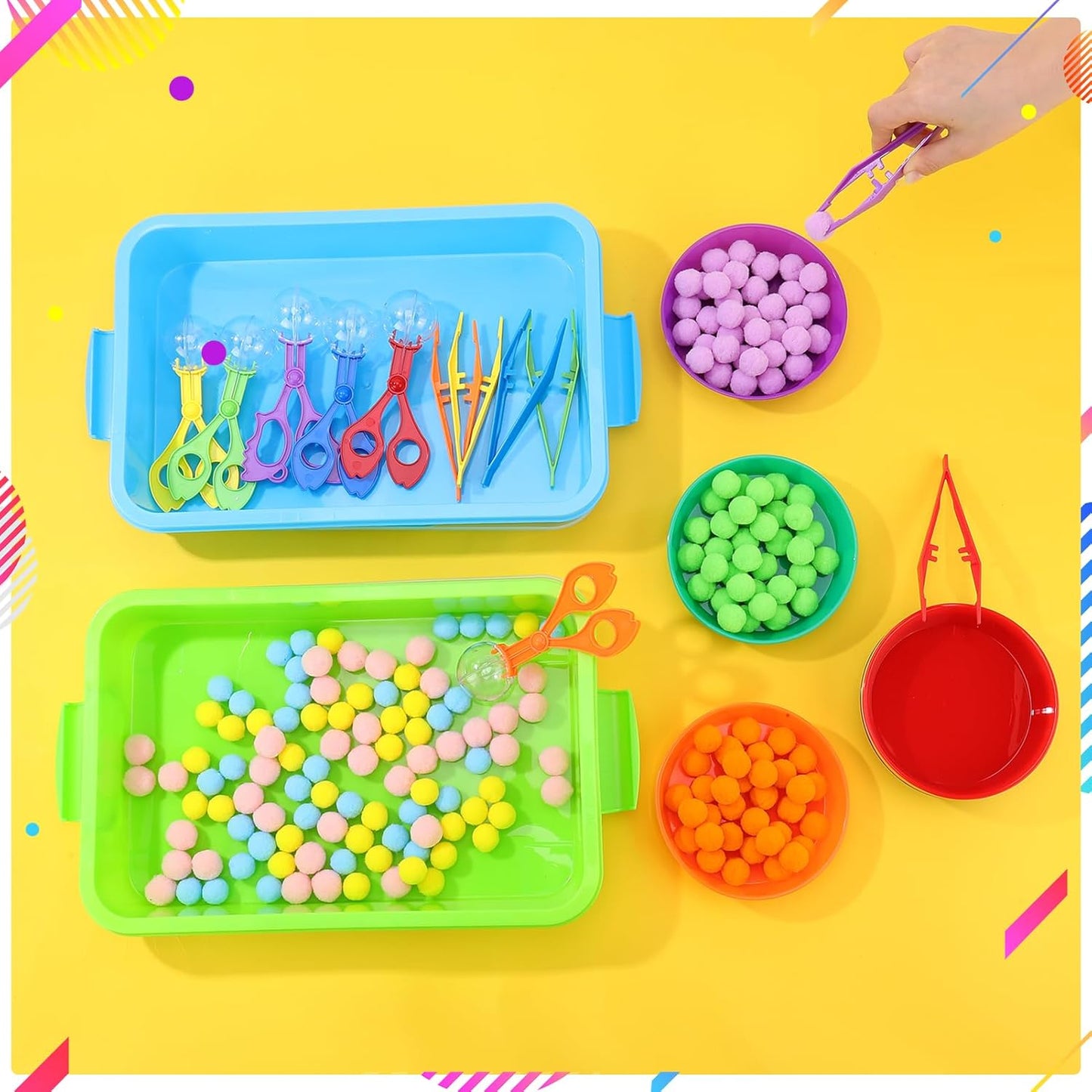 320 Pcs Sensory Bin Fillers Include 200 Pompoms 60 Simulated Ice Cubes 42 Resin Axolotl 12 Cups 4 Tweezers 2 Clips Fine Motor Skills Toys Set Sensory Table Filler