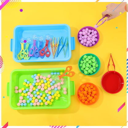 320 Pcs Sensory Bin Fillers Include 200 Pompoms 60 Simulated Ice Cubes 42 Resin Axolotl 12 Cups 4 Tweezers 2 Clips Fine Motor Skills Toys Set Sensory Table Filler