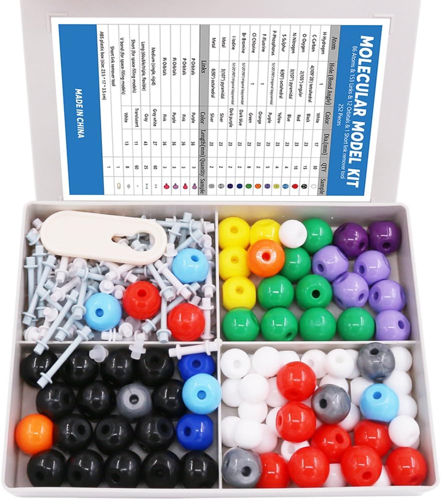 Swpeet 125 Pcs Molecular Model Kit for Inorganic & Organic Molecular Model Teacher and 16 Years and Over Student Kit - 54 Atoms & 70 Links & 1 Short Link Remover Tool - Science Toys