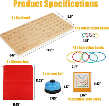 Montessori Geoboard with Rubber Bands | 2-Player Educational Board Game for Kids Ages 3-8 | STEM Math Manipulatives & Fine Motor Skills Toys | Sensory Learning Activity for Preschool, Kindergarten