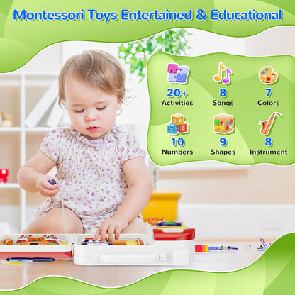 MFEESYOB Montessori Toys for 1 Year Old Boy Girl, Musical Montessori Busy Board for 12-18 Month Age, Educational Montessori Toy for Toddlers 1-3, Birthday Gift for 1+ Year Old Boy Girl