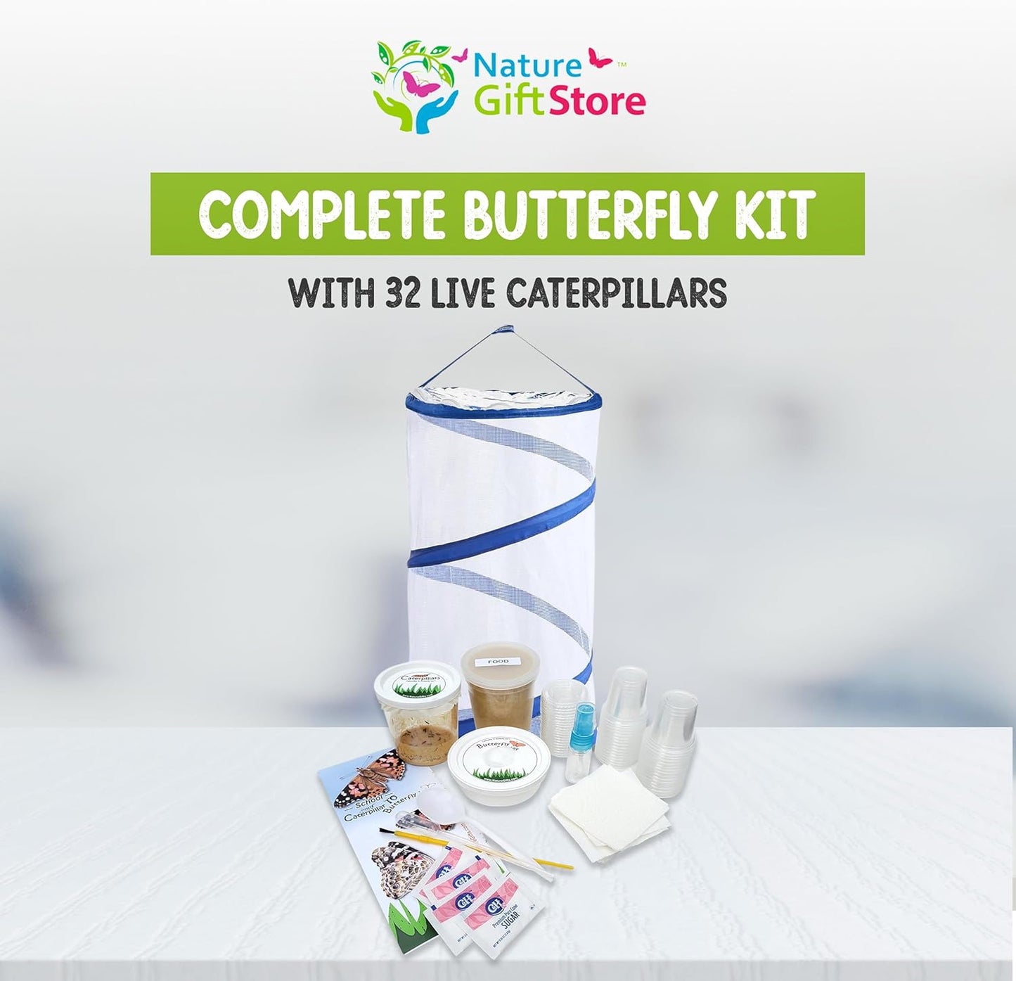 30 Live Caterpillars for Butterfly Habitat Kit - Refill for Painted Lady Butterfly Kit with Caterpillar Food, Instructions - Educational Science Kit, 6 Cups of 5 Caterpillars