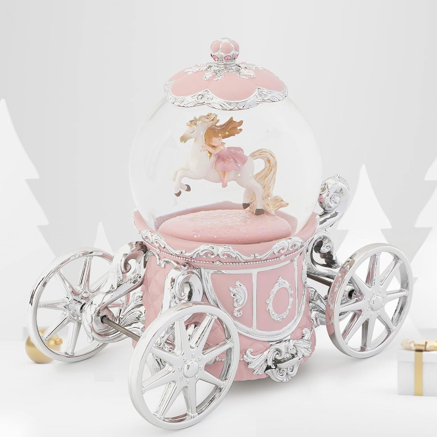 Carousel Music Box Gold & Ivory Christmas Snow Globes, 8.3" Rotate Carousel Snow Globe for Kids & Adults, Classic Wind up Musical Snow Globe Birthday Gifts for Women Girls, Carousel Horse Home Decor